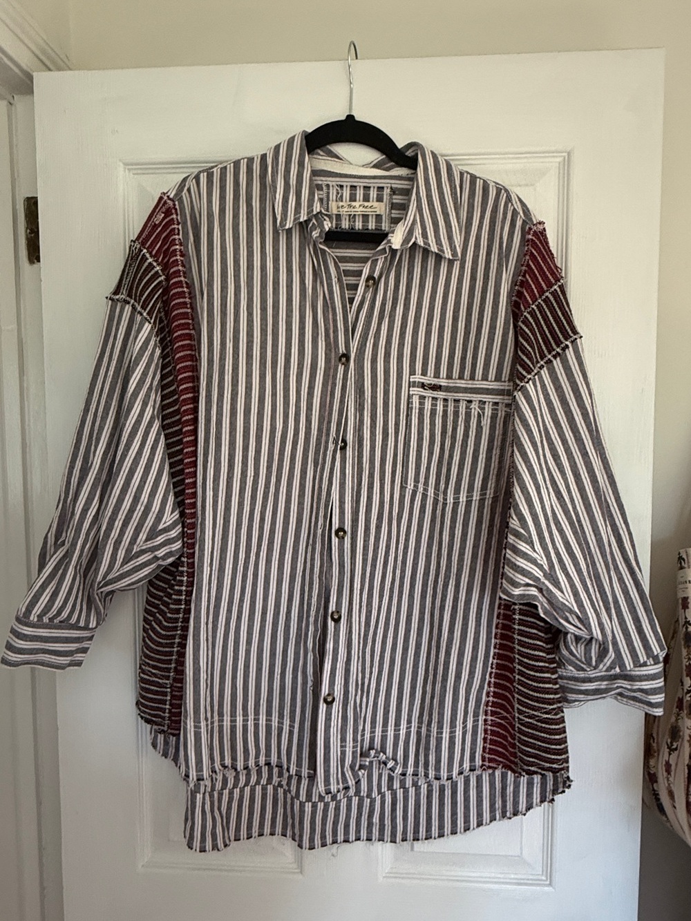 Free people mixed stripe button down shirt